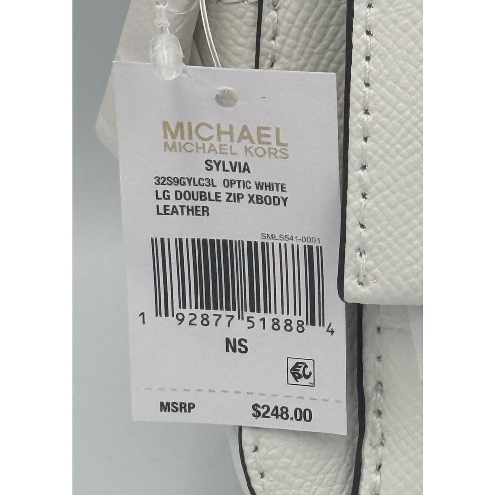 Michael Kors Sylvia Large Double Zip Crossbody Optic White Leather New With Tags - Picture 6 of 11